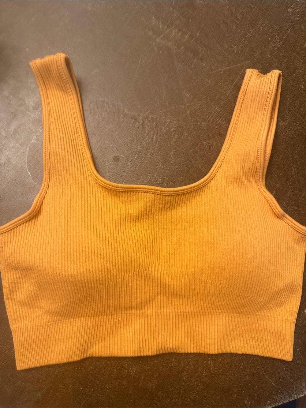 Ribbed Square-Neck Sports Bra- Orange Size M